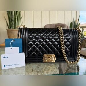 Chanel Le Boy In Gold Hardware With COA